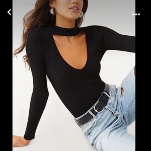 2/$24 Forever 21 Black Ribbed Sweater Bodysuit Size S